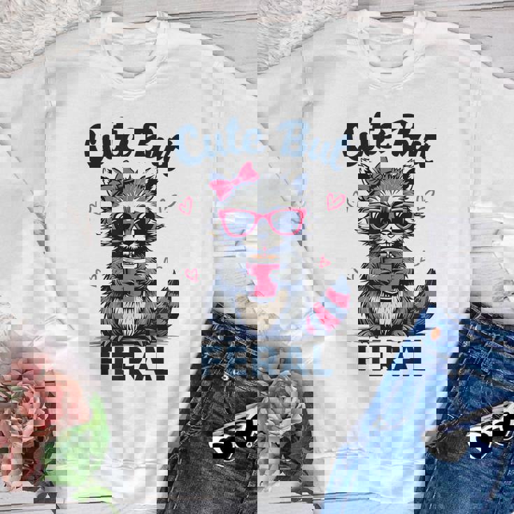 Cute Feral Raccoon Women’s Crewneck Sweatshirt - Fun Summer Vibes