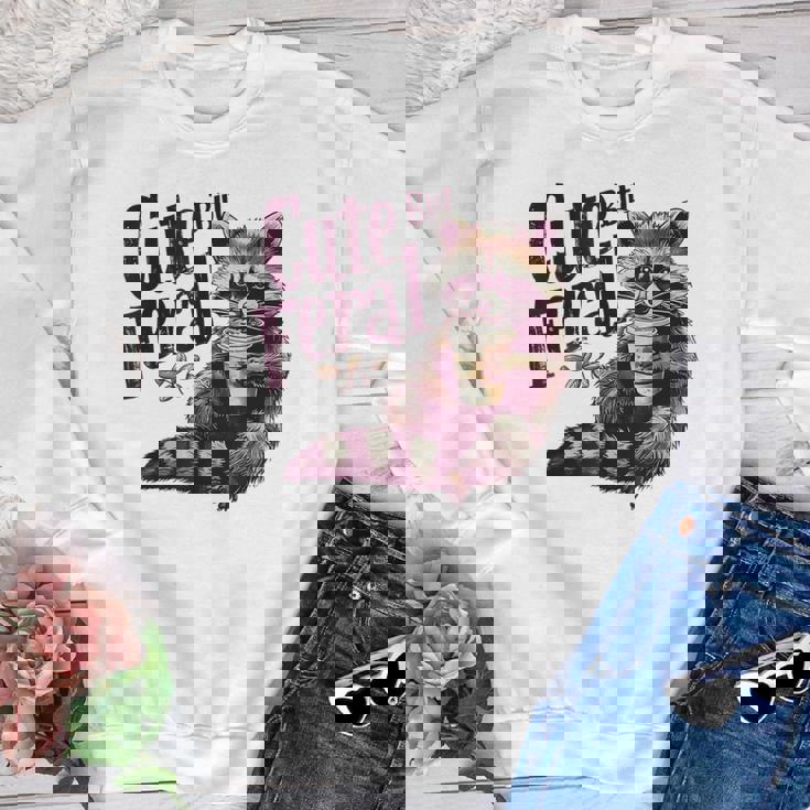 Raccoon Love Coffee Youth Crewneck Sweatshirt | Cute Feral Vibe