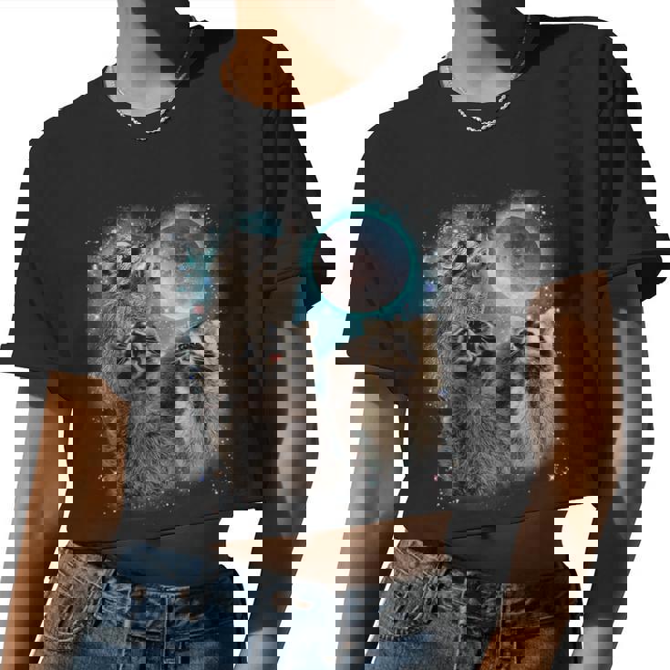 3 Racoon Moon Howling Raccoon Head For Men Women Kid Women Crop Top
