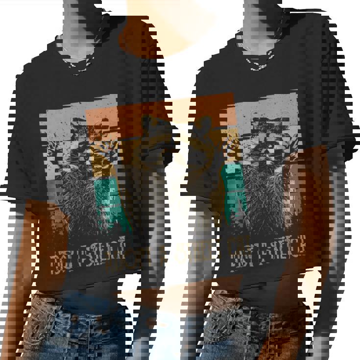 Adopt A Street Cat Animal Lover Women's Crop Top - Artsy Raccoons & Possums