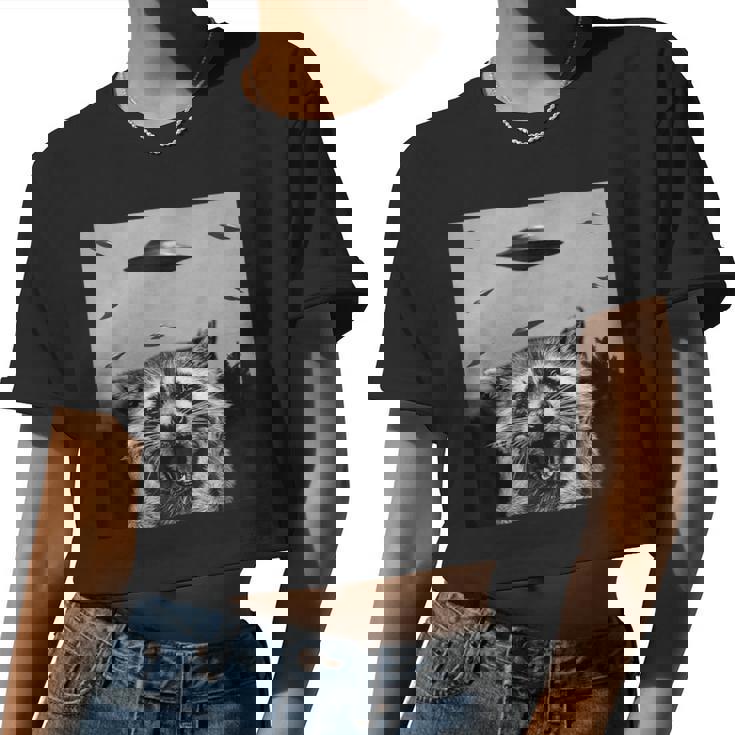 Alien UFO Raccoon Crop Top - Unisex Casual Wear for All Ages