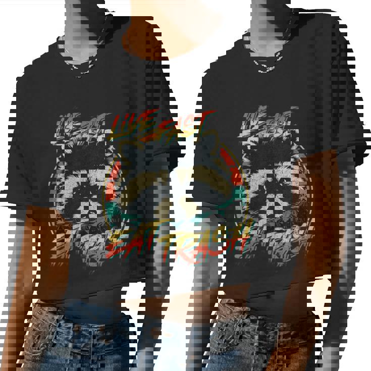 Live Fast Eat Trash Retro Trash Panda Raccoon Women Crop Top