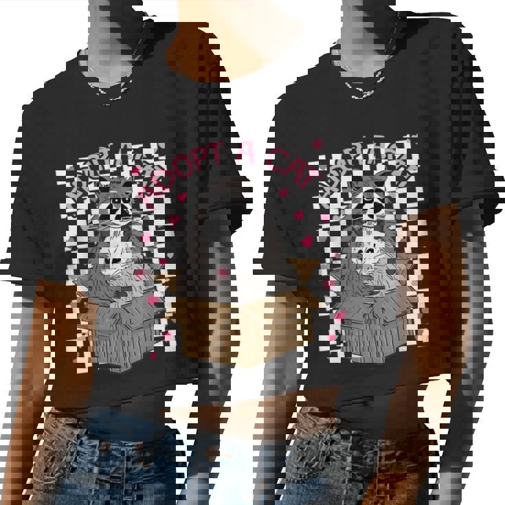 Possum & Racoon Crop Top - Women’s Small - Adopt A Cat Team Fun