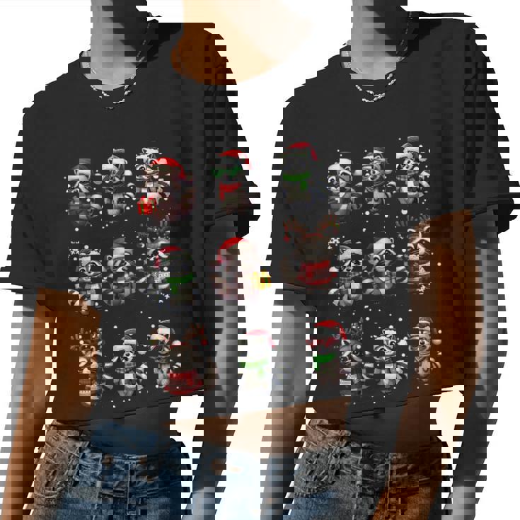 Raccoon Christmas Lights Decor Raccoon Lover Pajama Women Crop Top