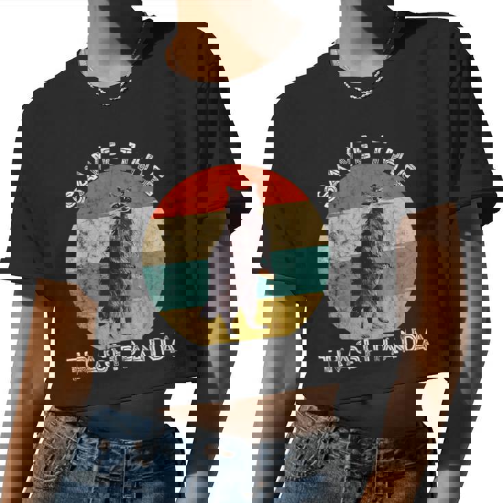 Raccoon Crop Top for Women - Retro Vintage Sunset Wildlife Design
