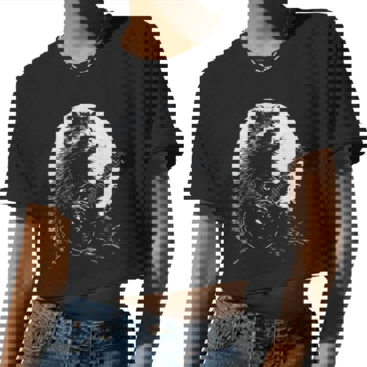Raccoon Guitarist Women’s Crop Top - Fun Moonlight Vibes