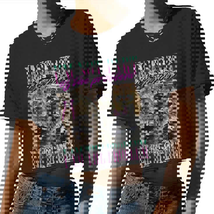 Raccoon Meme Women Crop Top - Playful Bootleg Design Tee