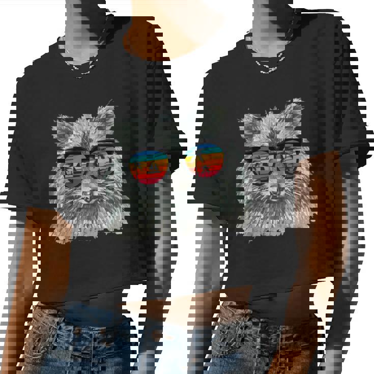 Raccoon Sunglasses Crop Top - Retro Animal Lovers’ Style