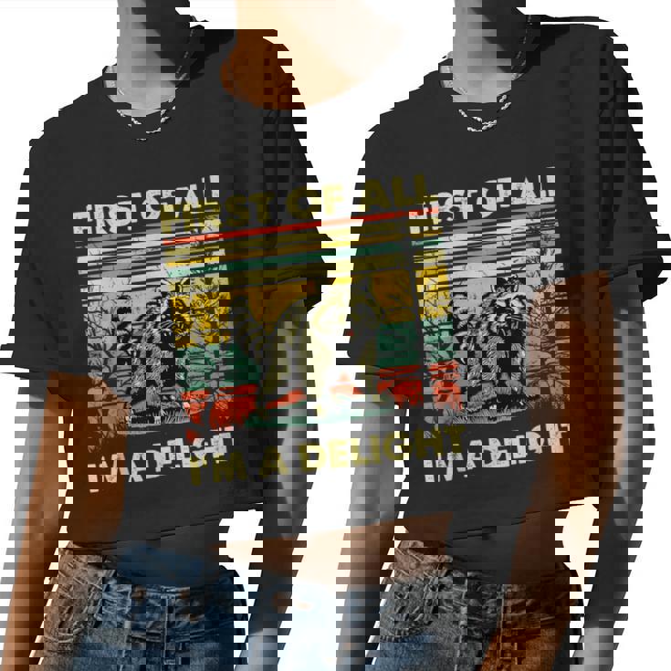 Retro First Of All I'm A Delight Angry Raccoon Animal Women Crop Top
