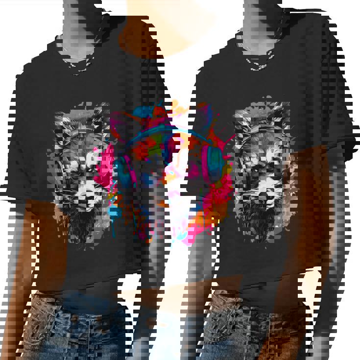 Retro Raccoon Crop Top | Colorful Headphone Design for Adults & Kids