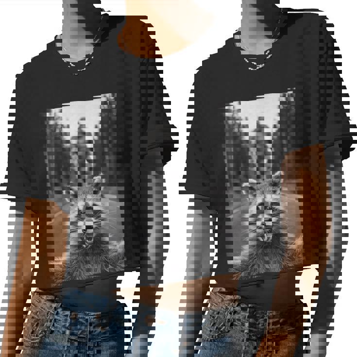 Scared Raccoon & Sasquatch Selfie Crop Top for Women | Fun & Unique