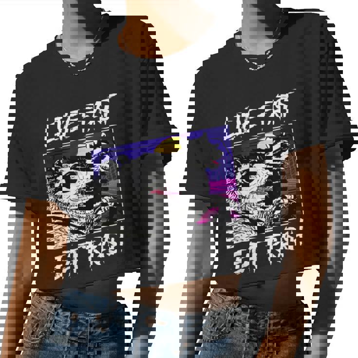 Street Cats Trash Pandas Enthusiasts Live Fast Eat Trash Panda Raccoon Opossum Enthusiasts -Adults Cotton Blend Women Crop Top