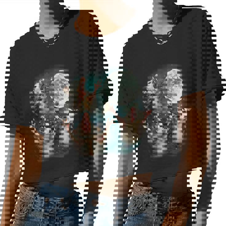 Three Possum Moon Crop Top - Cursed Meme Apparel for Women