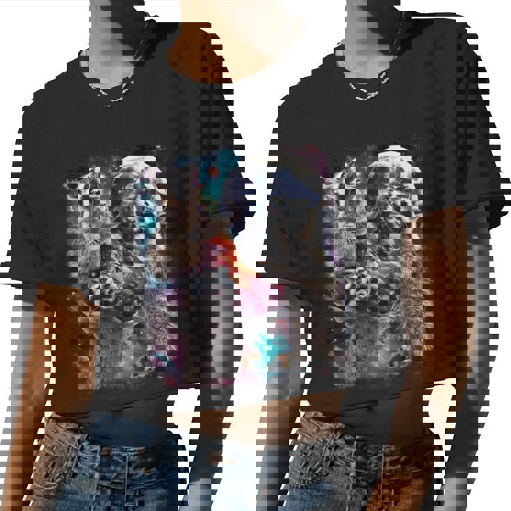 Three Raccoon Moon Meme Crop Top - Fun Women's Fashion Tee