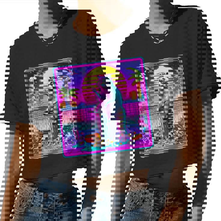 Vaporwave Raccoon Women’s Crop Top – Retro Synthwave Style