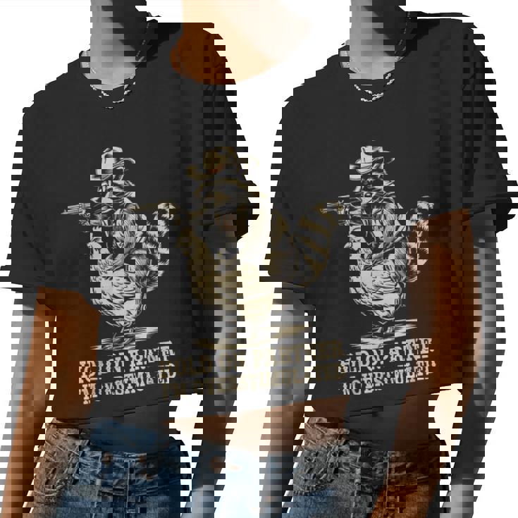 Vintage Western Humor Raccoon Overstimulated Cowboy Raccoon Adult Small Women Crop Top