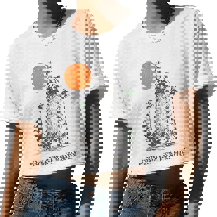 Everyday Is Trash Day Retro 90s Sunset Raccoon Trash Panda Women Crop Top