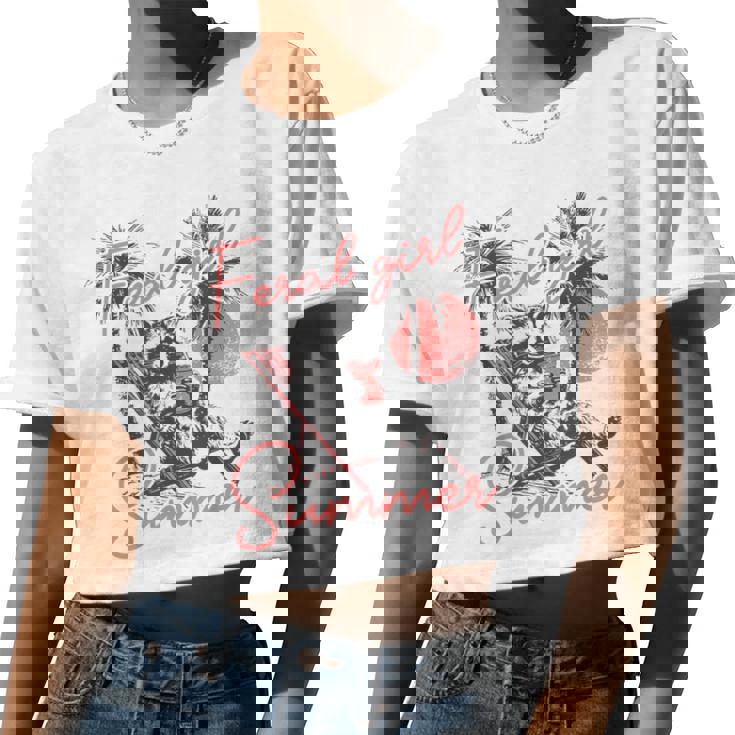 Feral Girl Summer Meme Feral Raccoon Summer Vacation Women Crop Top