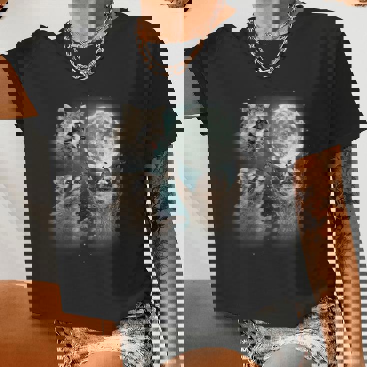 Raccoon 3 Racoons Howling At Moon Weird Cursed Women Crop Top