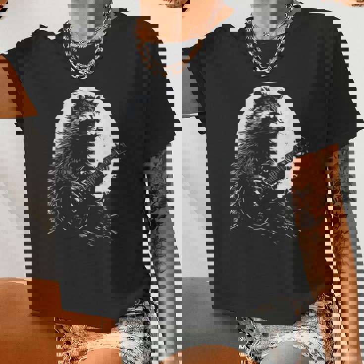 Raccoon Guitarist Women’s Crop Top - Fun Moonlight Vibes