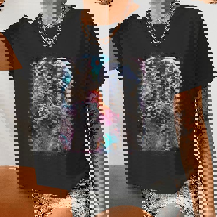 Three Raccoon Moon Meme Crop Top - Fun Women's Fashion Tee