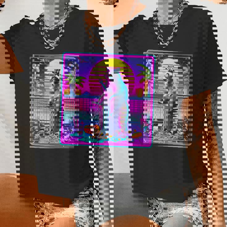 Vaporwave Raccoon Women’s Crop Top – Retro Synthwave Style