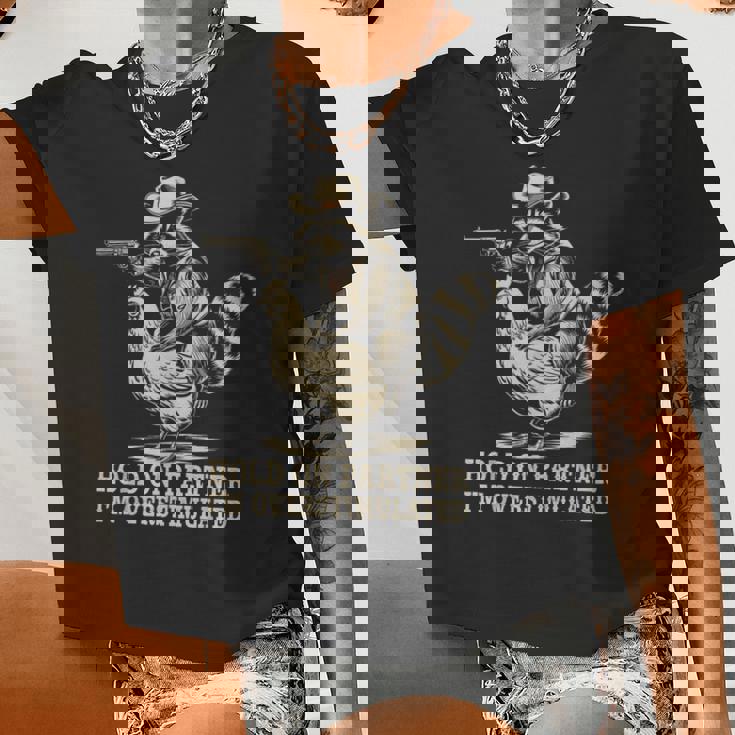 Vintage Western Humor Crop Top - Cowboy Raccoon Design for Women