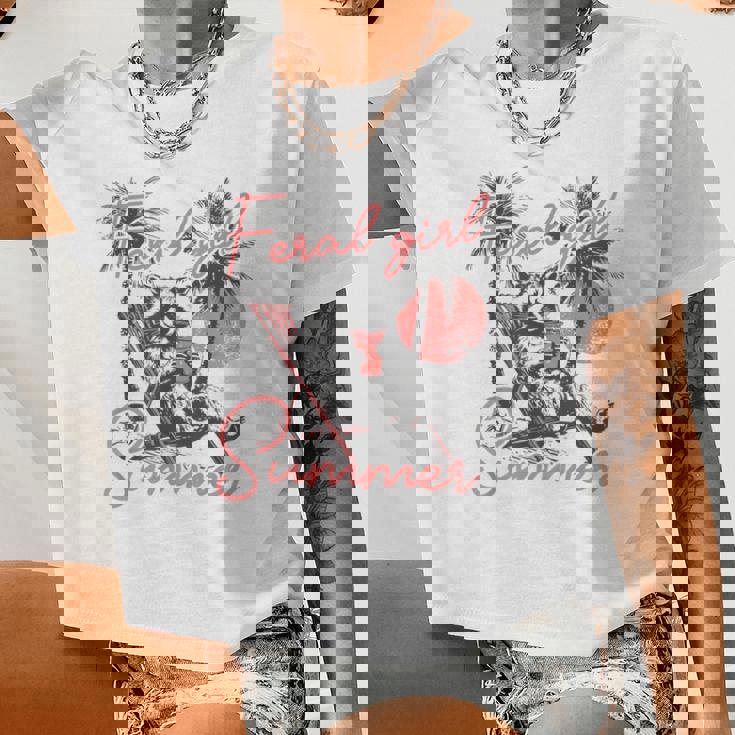 Feral Girl Summer Crop Top - Raccoon Meme Women's Vacation Tee