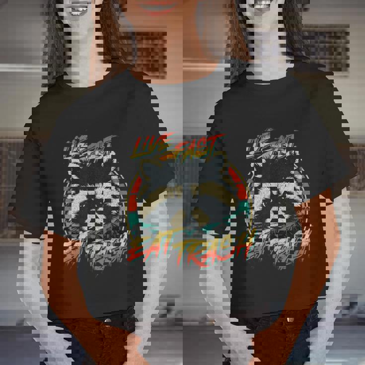 Live Fast Eat Trash Retro Trash Panda Raccoon Women Crop Top
