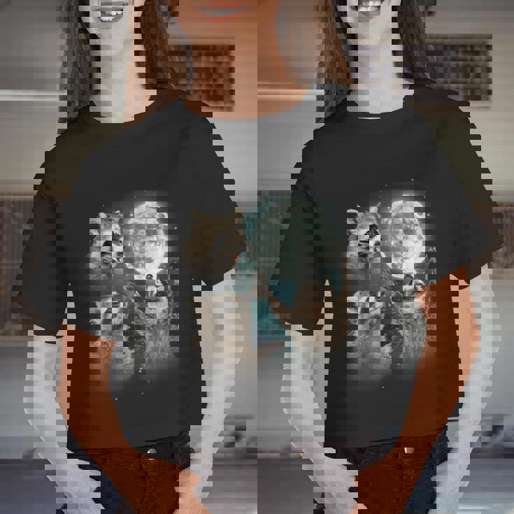 Raccoon 3 Racoons Howling At Moon Weird Cursed Women Crop Top