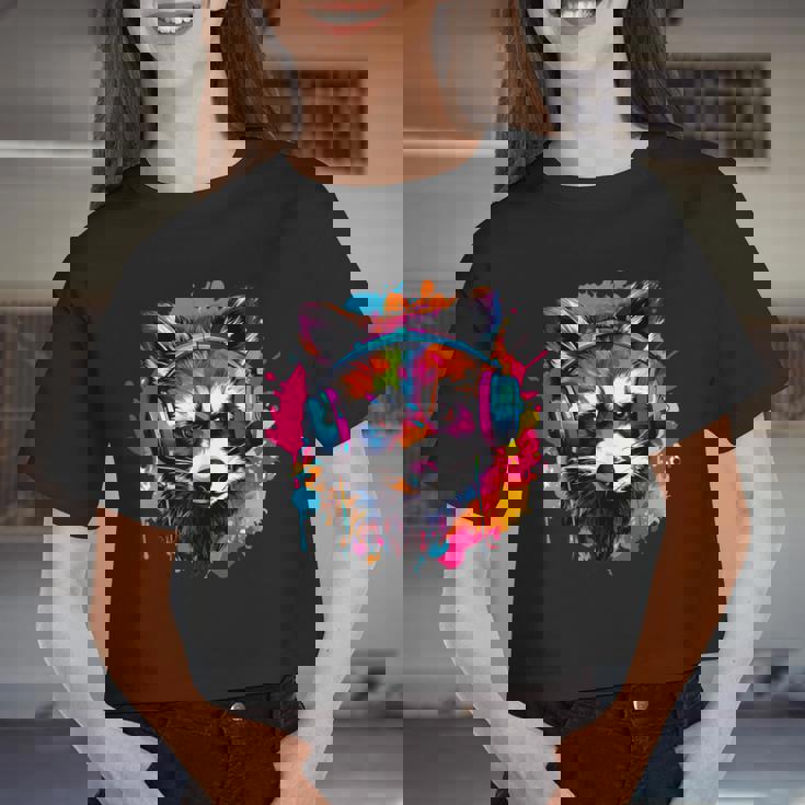 Retro Raccoon Crop Top | Colorful Headphone Design for Adults & Kids