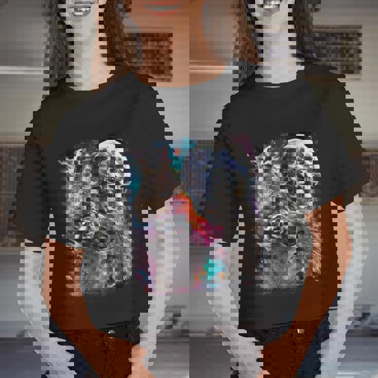 Three Raccoon Moon Meme Crop Top - Fun Women's Fashion Tee