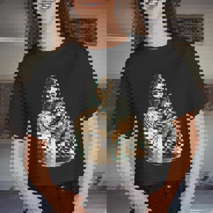 Vintage Jesus & Raccoon Hug Women's Crop Top - Rustic Charm