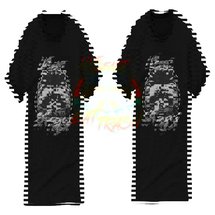 Live Fast Eat Trash Retro Trash Panda Raccoon Unisex Cotton Ringer T-Shirt