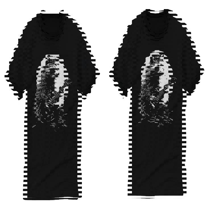 Racoon Guitarist Moon Meme | Cotton Unisex Ringer T-Shirt