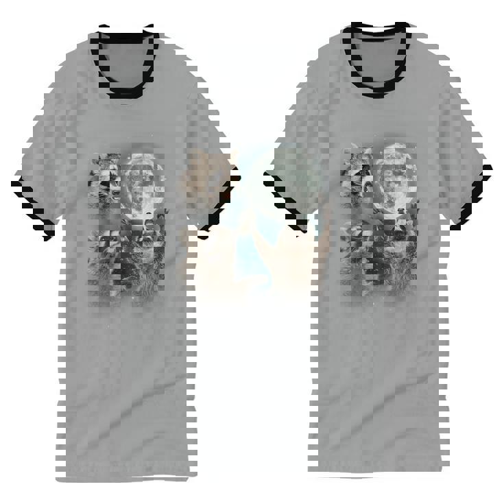 Raccoon Moonlit Howl | Unique Unisex Cotton Ringer Tee
