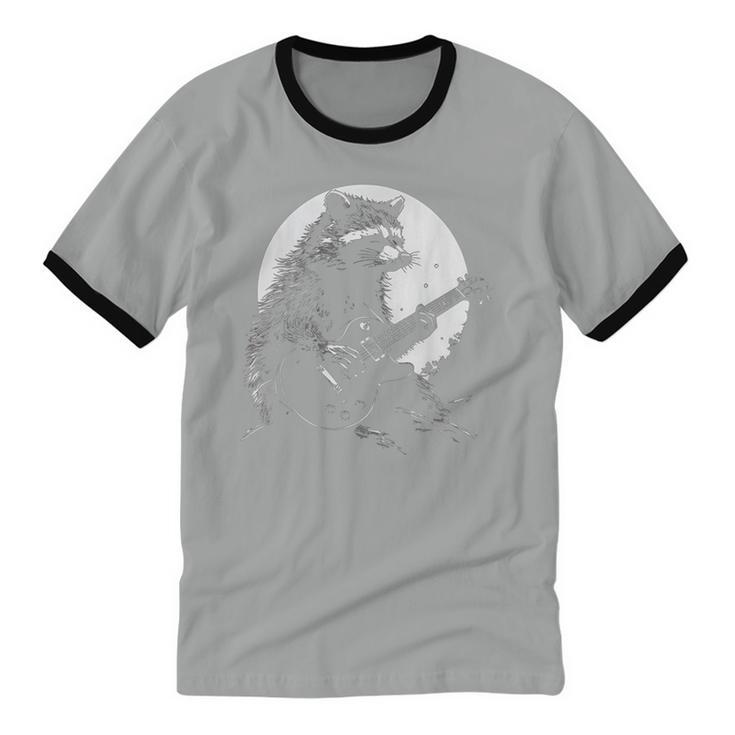 Racoon Guitarist Moon Meme | Cotton Unisex Ringer T-Shirt