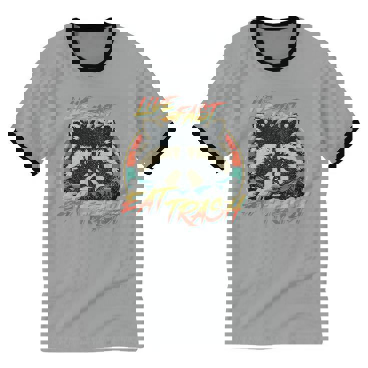 Retro Trash Panda Raccoon T-Shirt - Unisex Ringer Party Tee