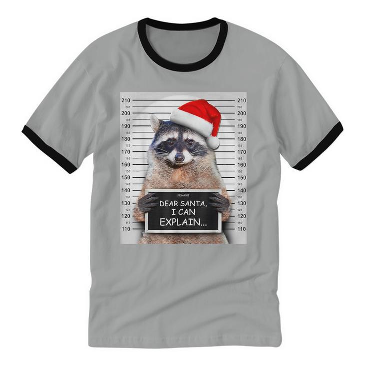 Santa Raccoon Christmas Unisex Cotton Ringer T-Shirt | Fun Holiday