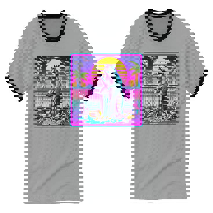 Vaporwave Raccoon Cotton Ringer T-Shirt - Retro Unisex Style