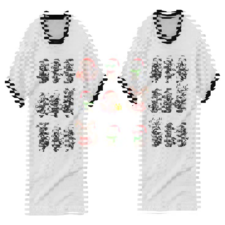 Raccoon Lover Christmas Ringer T-Shirt - Unisex Cotton Pajama Top