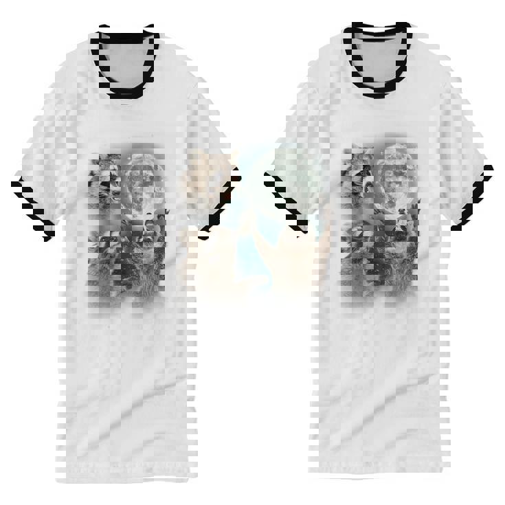 Raccoon Moonlit Howl | Unique Unisex Cotton Ringer Tee