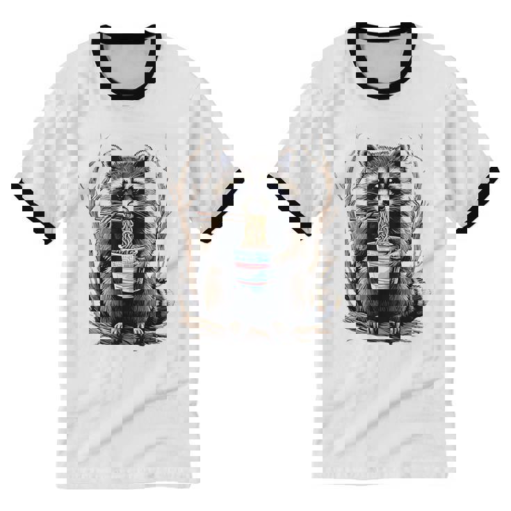 Raccoon Noodle Cup Unisex Cotton Ringer T-Shirt - Fun & Unique