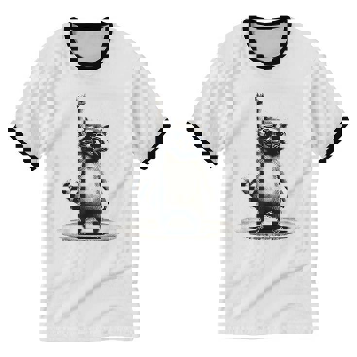 Retro Raccoon T-Shirt - Music Vibe Unisex Cotton Ringer Tee
