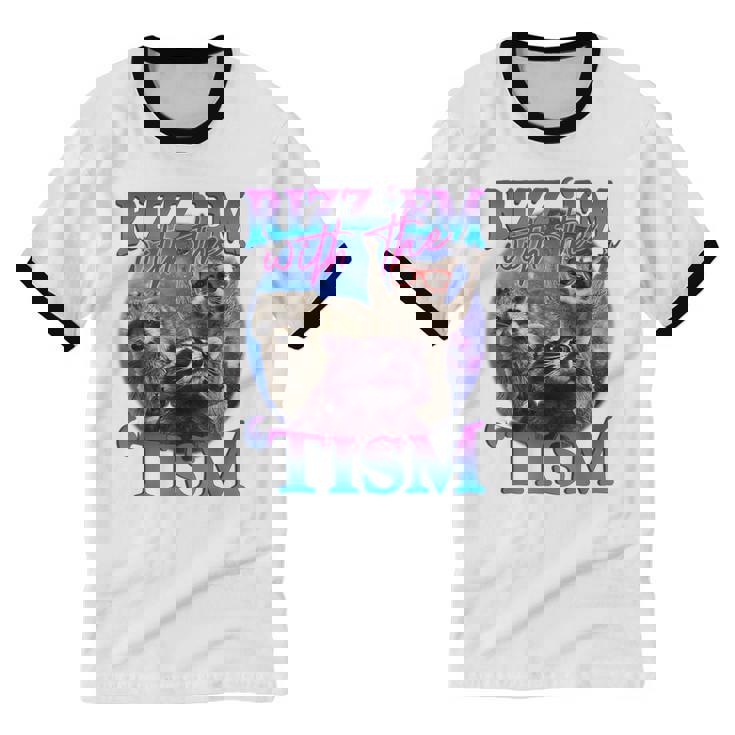 Rizz Em With The Tism Retro Raccoon Meme Unisex Cotton Ringer T-Shirt