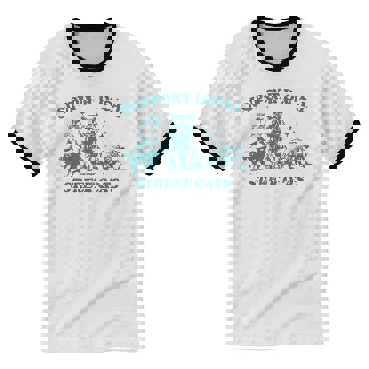Support-Local-Street-Cat Vintage Raccoon Opossum Skunk Unisex Cotton Ringer T-Shirt