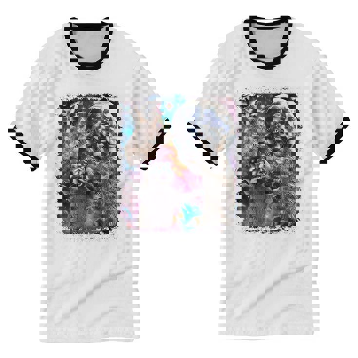 Three Raccoon Moon Unisex Cotton Ringer Tee | Fun Meme Vibes