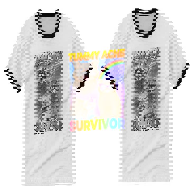 Tummy Ache Survivor Raccoon Cotton Ringer T-Shirt | Small