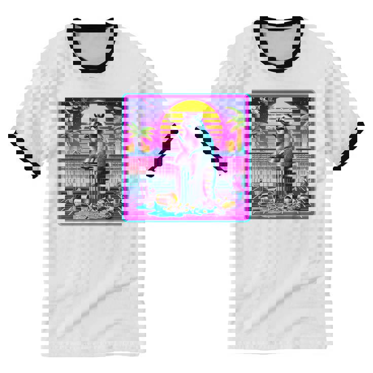 Vaporwave Raccoon Cotton Ringer T-Shirt - Retro Unisex Style
