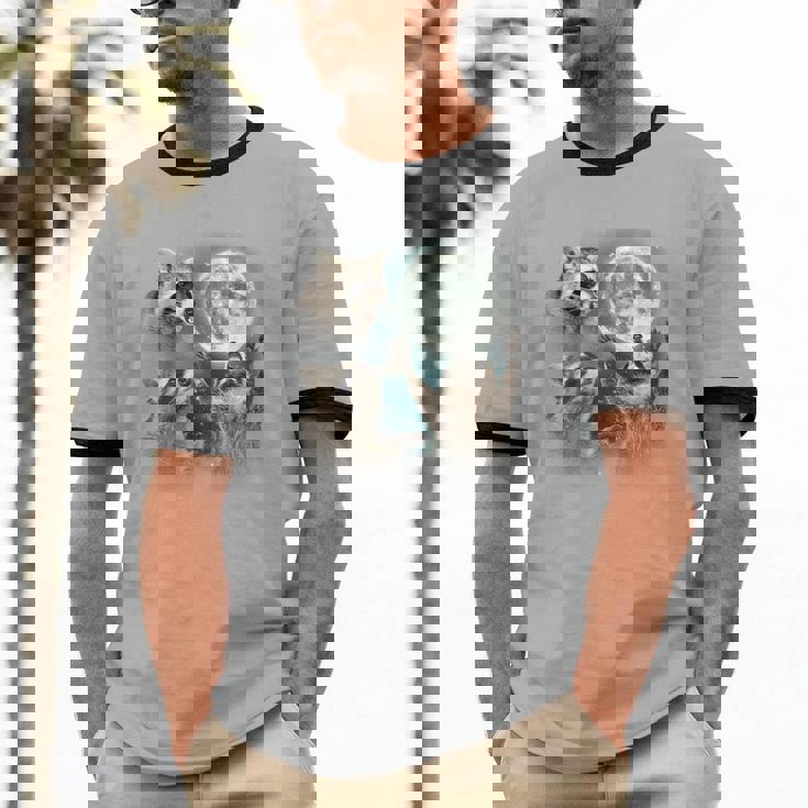 Raccoon Moonlit Howl | Unique Unisex Cotton Ringer Tee